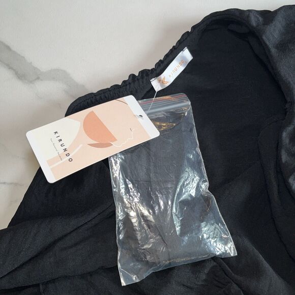 Kirundo One Shoulder Sleeveless Midi Dress Ruffle Black Pullover Size Small NWT - Picture 2 of 13